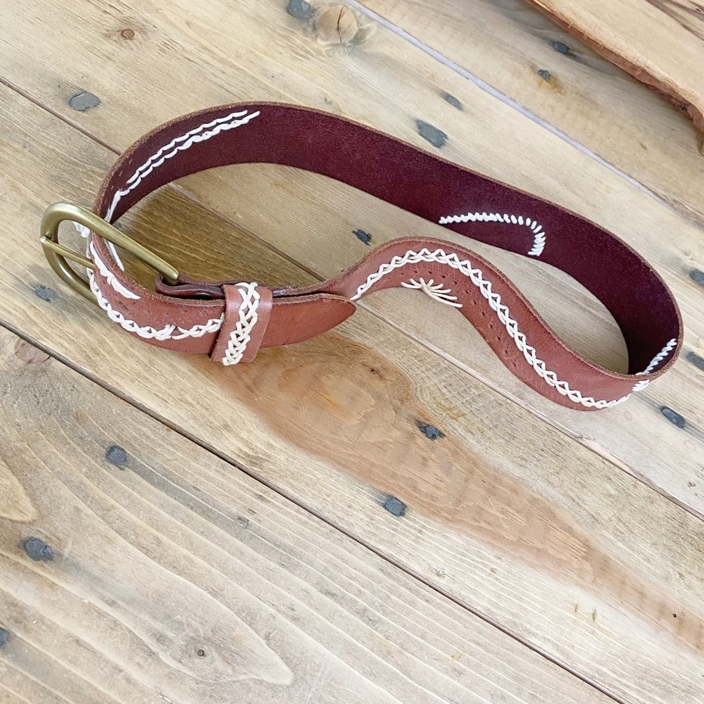Linea Pelle Vintage Leather Belt Hand Stitched Design Pristine 32 — image 8 of 8